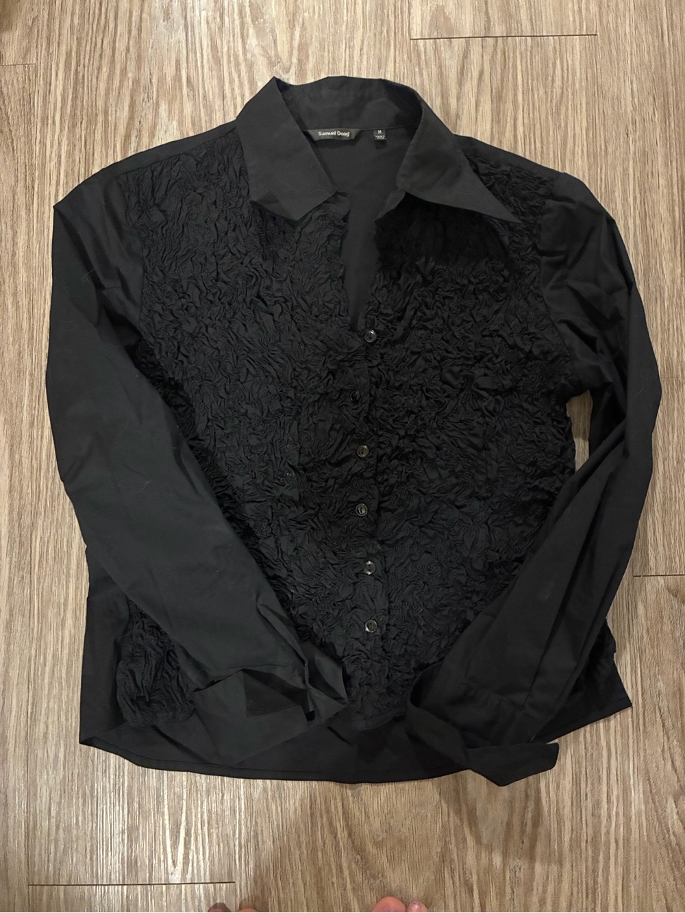Samuel Dong Black Long-Sleeve Textured Dress Shirt